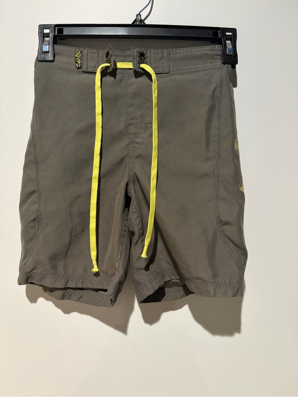 Salt Life Olive Swim Shorts with Yellow Drawstring